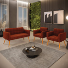 Namoradeira E 2 Poltronas Pé Palito Castanho Elisa Bouclê Ter