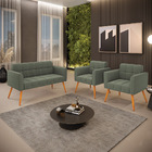 Namoradeira E 2 Poltronas Pé Palito Castanho Elisa Bouclê Ver