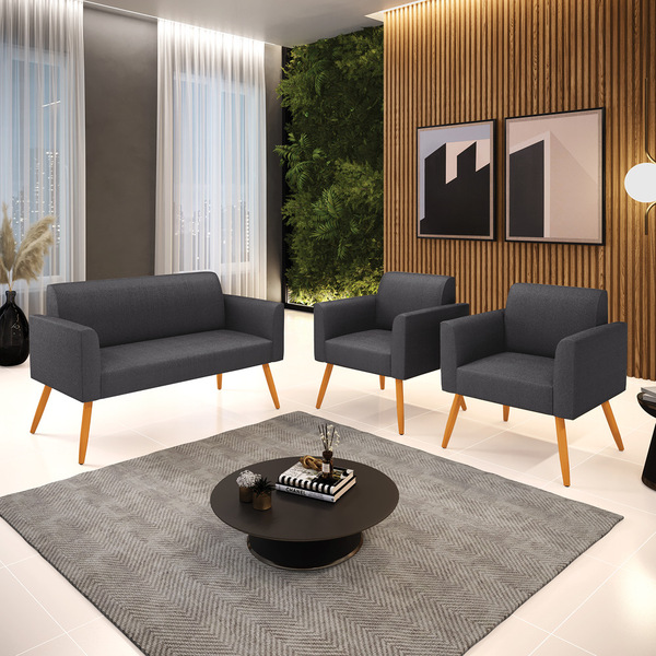 Namoradeira E 2 Poltronas Pé Palito Castanho Marisa Bouclê -