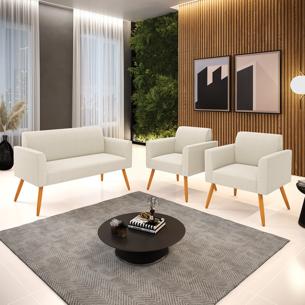 Namoradeira E 2 Poltronas Pé Palito Castanho Marisa Bouclê Be