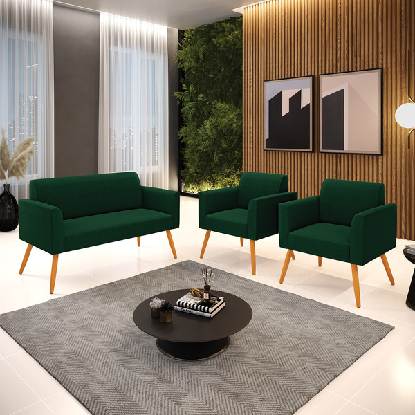 Namoradeira E 2 Poltronas Pé Palito Castanho Marisa Bouclê Ve