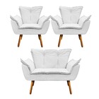 Namoradeira E 2 Poltronas Pé Palito Castanho Opala Corino - B