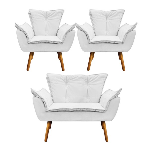 Namoradeira E 2 Poltronas Pé Palito Castanho Opala Corino - B