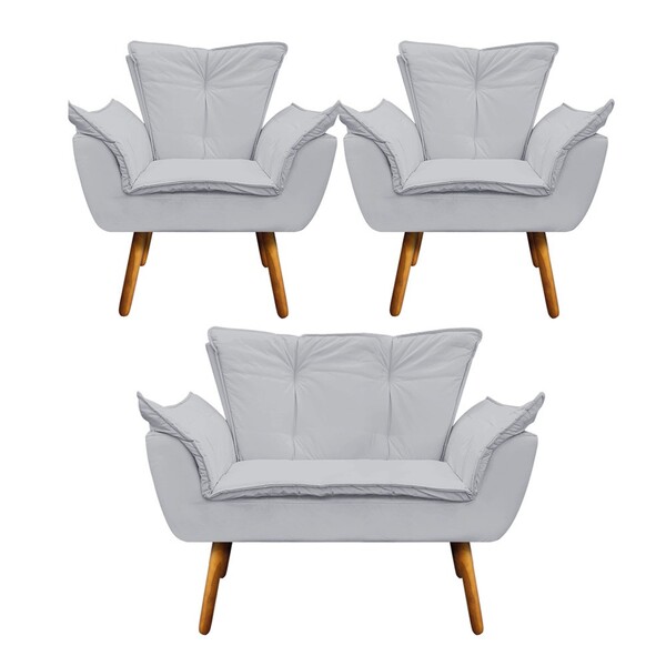 Namoradeira E 2 Poltronas Pé Palito Castanho Opala Corino - C