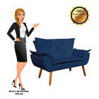 Namoradeira E 2 Poltronas Pé Palito Castanho Opala Suede Azul