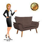 Namoradeira E 2 Poltronas Pé Palito Castanho Opala Suede D03