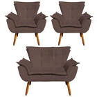 Namoradeira E 2 Poltronas Pé Palito Castanho Opala Suede D03