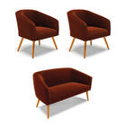 Namoradeira E 2 Poltronas Pé Palito Castanho Stella Bouclê D0