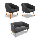 Namoradeira E 2 Poltronas Pé Palito Castanho Stella Bouclê D0