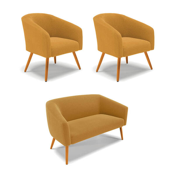 Namoradeira E 2 Poltronas Pé Palito Castanho Stella Bouclê D0