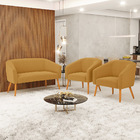 Namoradeira E 2 Poltronas Pé Palito Castanho Stella Bouclê D0