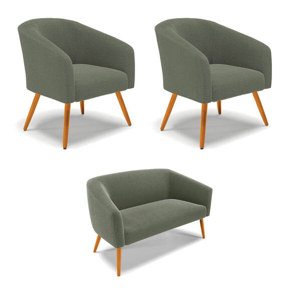 Namoradeira E 2 Poltronas Pé Palito Castanho Stella Bouclê D0