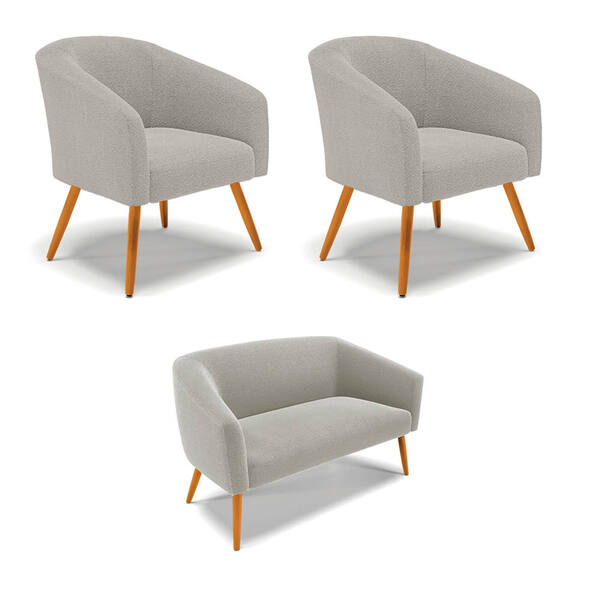 Namoradeira E 2 Poltronas Pé Palito Castanho Stella Bouclê D0