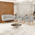 Namoradeira E 2 Poltronas Pé Palito Castanho Stella Bouclê D0