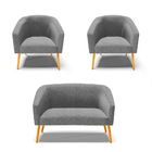 Namoradeira E 2 Poltronas Pé Palito Castanho Stella Linho D03