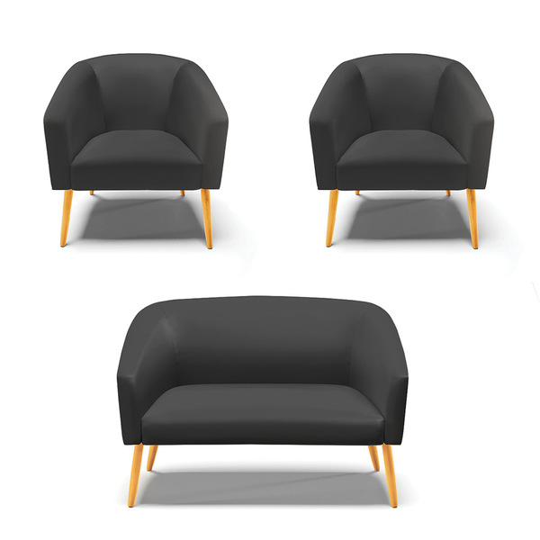 Namoradeira E 2 Poltronas Pé Palito Castanho Stella Sintético