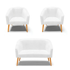 Namoradeira E 2 Poltronas Pé Palito Castanho Stella Sintético