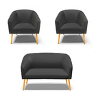 Namoradeira E 2 Poltronas Pé Palito Castanho Stella Sintético