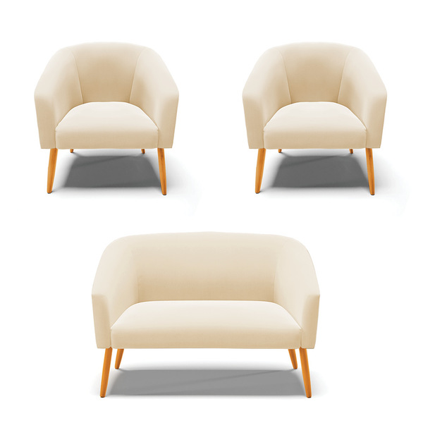 Namoradeira E 2 Poltronas Pé Palito Castanho Stella Suede Beg