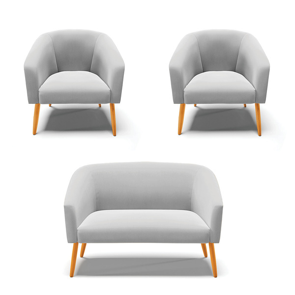 Namoradeira E 2 Poltronas Pé Palito Castanho Stella Suede Cin