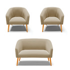 Namoradeira E 2 Poltronas Pé Palito Castanho Stella Suede D03