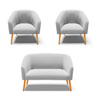 Namoradeira E 2 Poltronas Pé Palito Castanho Stella Suede D03