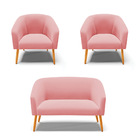 Namoradeira E 2 Poltronas Pé Palito Castanho Stella Suede D03