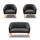 Namoradeira E 2 Poltronas Pé Palito Castanho Stella Suede Pre