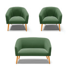 Namoradeira E 2 Poltronas Pé Palito Castanho Stella Suede Ver