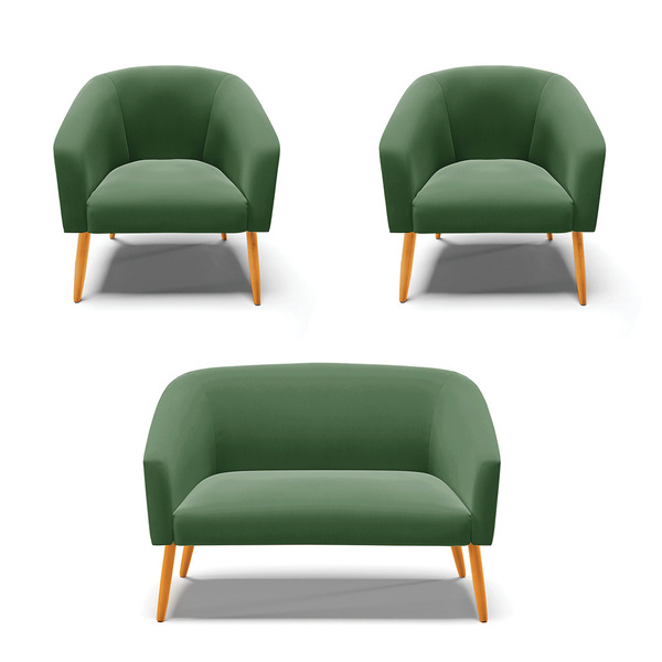 Namoradeira E 2 Poltronas Pé Palito Castanho Stella Suede Ver