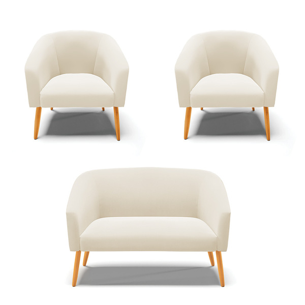 Namoradeira E 2 Poltronas Pé Palito Castanho Stella Veludo Be