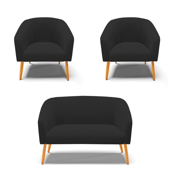 Namoradeira E 2 Poltronas Pé Palito Castanho Stella Veludo D0