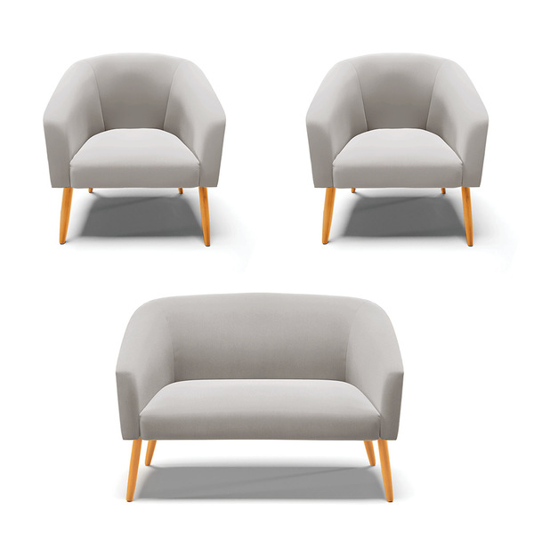 Namoradeira E 2 Poltronas Pé Palito Castanho Stella Veludo D0