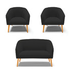 Namoradeira E 2 Poltronas Pé Palito Castanho Stella Veludo Pr