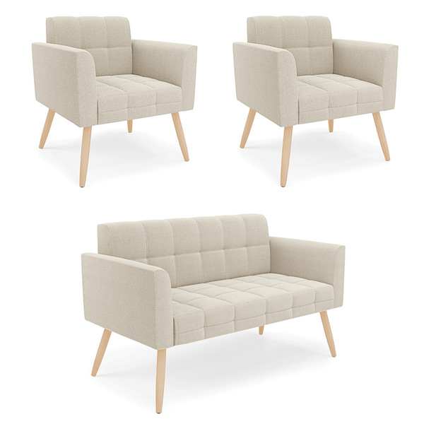 Namoradeira E 2 Poltronas Pé Palito Natural Elisa Bouclê D03