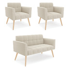 Namoradeira E 2 Poltronas Pé Palito Natural Elisa Bouclê D03