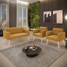 Namoradeira E 2 Poltronas Pé Palito Natural Elisa Bouclê D03