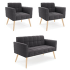 Namoradeira E 2 Poltronas Pé Palito Natural Elisa Bouclê D03