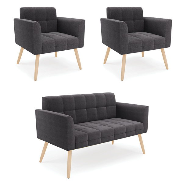 Namoradeira E 2 Poltronas Pé Palito Natural Elisa Bouclê D03