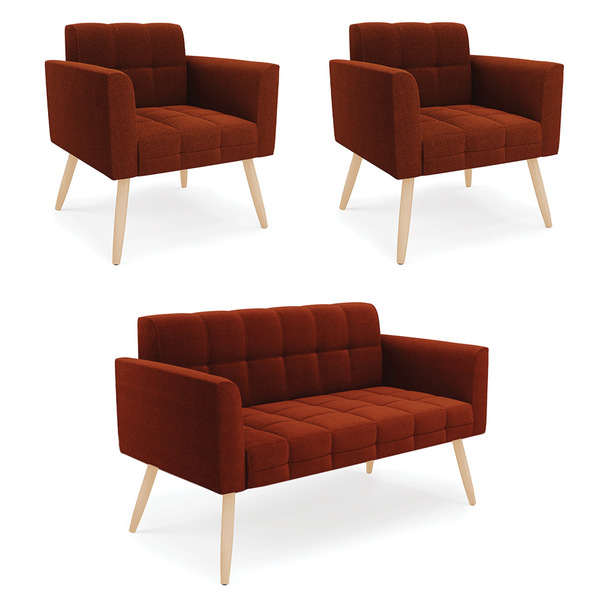 Namoradeira E 2 Poltronas Pé Palito Natural Elisa Bouclê D03