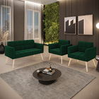 Namoradeira E 2 Poltronas Pé Palito Natural Elisa Bouclê Verd