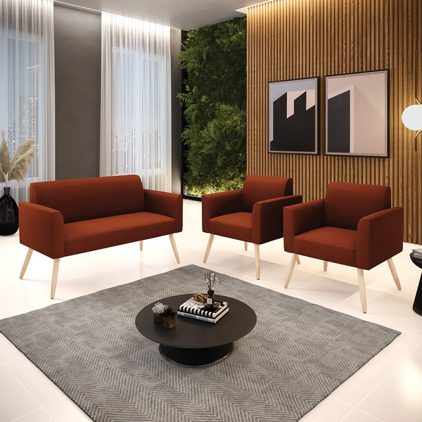 Namoradeira E 2 Poltronas Pé Palito Natural Marisa Bouclê Ter