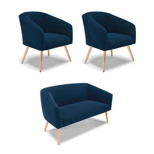 Namoradeira E 2 Poltronas Pé Palito Natural Stella Bouclê D03