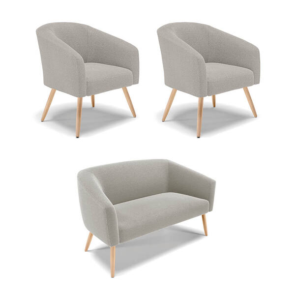 Namoradeira E 2 Poltronas Pé Palito Natural Stella Bouclê D03