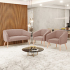 Namoradeira E 2 Poltronas Pé Palito Natural Stella Bouclê D03