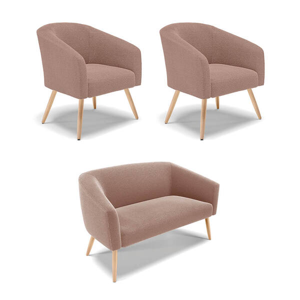 Namoradeira E 2 Poltronas Pé Palito Natural Stella Bouclê D03