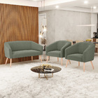 Namoradeira E 2 Poltronas Pé Palito Natural Stella Bouclê D03