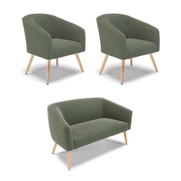 Namoradeira E 2 Poltronas Pé Palito Natural Stella Bouclê D03