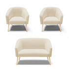 Namoradeira E 2 Poltronas Pé Palito Natural Stella Linho D03