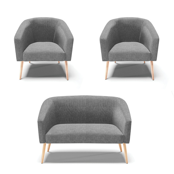 Namoradeira E 2 Poltronas Pé Palito Natural Stella Linho D03